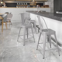 Flash Furniture 24"H Commercial-Grade Metal Counter Stool, Silver