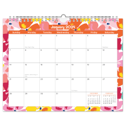 2024 Office Depot® Brand Monthly Wall Calendar, 11" x 8", Bright Floral, January To December 2024