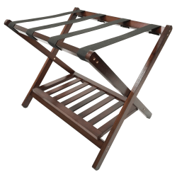 Hospitality 1 Source Wooden Luggage Racks With Shoe Shelves, 26" x 26" x 17", Walnut, Pack Of 4 Racks