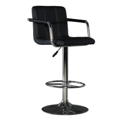Powell Quilted Faux Leather Bar Stool with Arms, Black/Chrome
