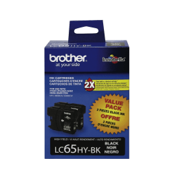 Brother® LC65 Black High-Yield Ink Cartridges, Pack Of 2, LC65HY-BK
