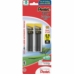 Pentel® Super Hi-Polymer Lead Refills, Bold Point, 0.9 mm, HB Hardness, Pack Of 60