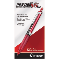 Pilot® Precise™ V5 Liquid Ink Retractable Rollerball Pens, Extra Fine Point, 0.5 mm, Assorted Barrels, Red Ink, Pack Of 12
