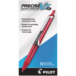 Pilot® Precise™ V7 Liquid Ink Retractable Rollerball Pens, Fine Point, 0.7 mm, Assorted Barrel Colors, Red Ink, Pack Of 12 Pens