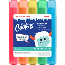 Fit & Fresh Cool Coolers Days Of The Week Ice Blocks, Multicolor, 5" x 4-3/4" x 1/2", Pack Of 5 Ice Blocks