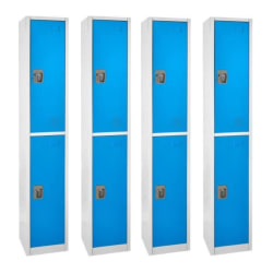 Alpine 2-Tier Steel Lockers, 72"H x 12"W x 12"D, Blue, Set Of 4 Lockers