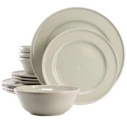 Martha Stewart Portillo 12-Piece Round Stoneware Dinnerware Set, Sharkey Grey