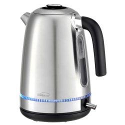 Brentwood 1,500-Watt 1.7-Liter Stainless Steel Cordless Electric Kettle, 9"H x 6"W x 8-1/2"D, Silver
