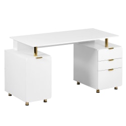 Techni Mobili Elegant 57"W Executive Computer Desk, White/Gold, Total Qty 1