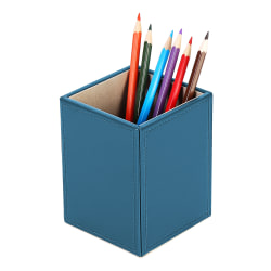 Realspace® Azura Vegan Leather Pen Cup, 4-3/4"H x 3-3/8"W x 3-3/8"D, Blue