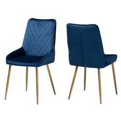 Baxton Studio Priscilla Dining Chairs, Navy Blue/Gold, Set Of 2 Chairs