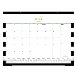 2024-2025 Day Designer Planning Monthly Desk Pad Calendar, 22" x 17", Rugby Stripe Black, July 2024 To June 2025, 138443-A25