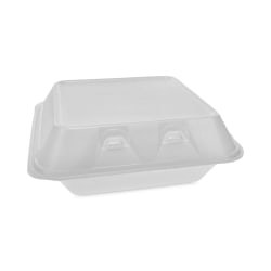 Pactiv Evergreen SmartLock® Foam Hinged Lid Containers, Medium, 3-Compartment, 3"H x 8"W x 8-1/2"D, White, Carton Of 150 Containers