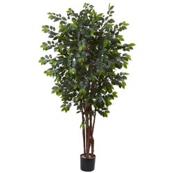 Nearly Natural 7'H Artificial Sakaki Silk Tree With Pot, Green/Black