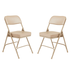 National Public Seating Vinyl-Upholstered Folding Chair, Beige, Set Of 2