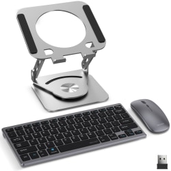 Delton Wireless Keyboard, Mouse and Tablet Stand Bundle, Silver, Total Qty 1