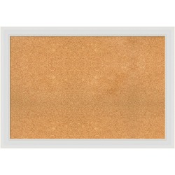 Amanti Art Rectangular Non-Magnetic Cork Bulletin Board, Natural, 40" x 28", Flair Soft White Plastic Frame