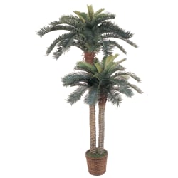 Nearly Natural 6'H Silk Double-Potted Sago Palm Trees With Basket, Green