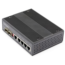 StarTech.com Industrial 5 Port Gigabit Ethernet Switch w/4 PoE RJ45 +2 SFP Slots 30W 802.3at PoE+ 12-48VDC 10/100/1000 Mbps -40C to 75C - Industrial 5 Port Gigabit Ethernet Switch - Up to 30W per 4 PoE ports