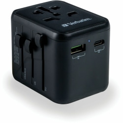 Verbatim UTA-02 Universal Travel Adapter 20W - USB -C, USB-A - 120 V AC, 230 V AC Input - 5 V DC, 9 V DC, 12 V DC Output - 10 A