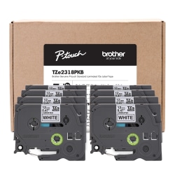 Brother® P-Touch Label Maker Tape, Black/White, Pack Of 8 Rolls