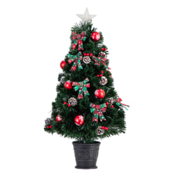 Nearly Natural 36"H Pre-Lit Fiber Optic Cosmopolitan Star Topped Artificial Christmas Tree With Decorative Planter, 36"H x 17"W x 17"D, Green