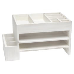Elegant Designs Home Office Tiered Desk Organizer With Storage Cubbies And Letter Tray, 8-1/2"H x 15-1/2"W x 9"D, White Wash
