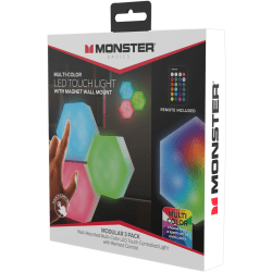 Monster Multi-Color LED Hexagon Touch Lightd With Magnet Mountd, 2-1/2" x 2-1/2", Set Of 3 Lights