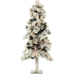 Fraser Hill Farm Artificial Snowy Alpine Tree With Clear Lights, 3'