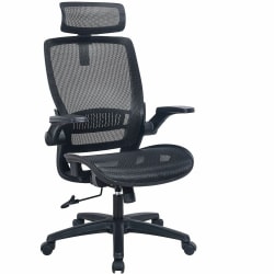 Lorell Lanser All-Mesh Chair with Flip-Up Arms - Mesh Seat Material - Mesh Back Material - High Back - 5-star Base - Black - Armrest - 1 Each