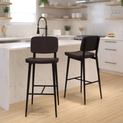 Flash Furniture Kenzie Commercial-Grade Mid-Back Bar Stools, Brown/Black, Set Of 2 Stools