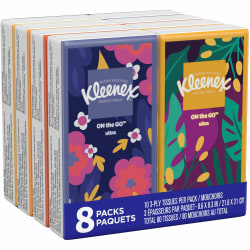 Kleenex® Go Packs Facial Tissues, 3 Ply, White,&nbsp;8 Pouches Per Pack