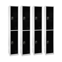 Alpine 2-Tier Steel Lockers, 72"H x 12"W x 12"D, Black, Set Of 4 Lockers