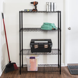 This shelving unit not only provides 3 shelves that hold up to 200-lbs each, but has three deep smooth-gliding baskets that pull out for easy access, each with a weight capacity of 40-lbs.