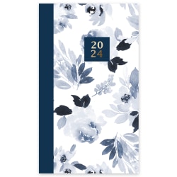 2024 Office Depot® Brand Monthly Planner, 3-1/2" x 6", Blue Floral, January To December 2024