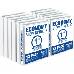 Samsill 3-Ring Economy Binders, 1" Round Rings, White, 100% Recycled, Set Of 12 Binders