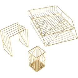U Brands® Metal Desk Organization Kit, Vena Collection, Cup, Sort and 2 Trays Included, Gold (3940U00-01) - Desktop - Gold - Metal - 1 Set Each