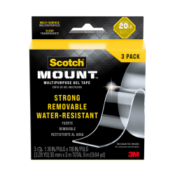 Scotch-Mount™ Multipurpose Gel Tape , 30 mm x 3 m (1.18 in x 118 in), 3 Pack