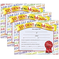 Hayes Certificates, 8-1/2" x 11", Student Of The Month, Months, 30 Certificates Per Pack, Set Of 3 Packs