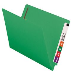 Smead® Color End-Tab Folders With Fasteners, Straight Cut, Letter Size, Green, Pack Of 50