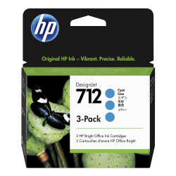 HP 712 DesignJet Cyan High-Yield Ink Cartridges, Pack Of 3, 3ED67A