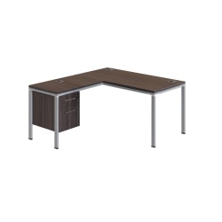 Boss Office Products Simple System Workstation L-Desk with Return & Pedestal, 30"H x 60"W x 29-1/2"D, Driftwood