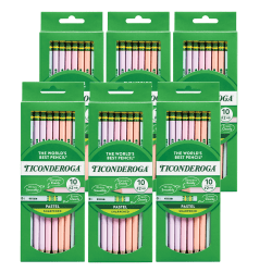 Ticonderoga Presharpened Wooden Pencils, #2/Soft, Assorted Pastel Colors, 10 Pencils Per Pack, Set Of 6 Packs