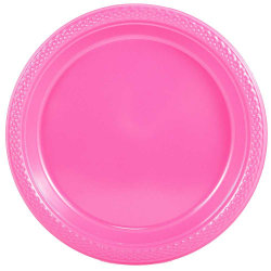 JAM PAPER Round Plastic Party Plates, Large, 10 1/4 inch, Fuchsia Hot Pink, 20/Pack