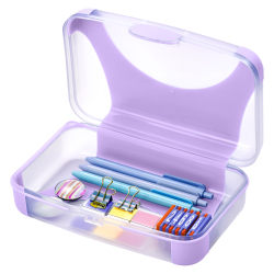 Office Depot Brand Overmolded Pencil Box, 2-5/8"H x 5-1/2"W x 8-1/4"D, Lilac/Clear