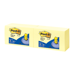 Post-it Dispenser Pop-up Notes, 3 in. x 5 in., 12 Pads, 100 Sheets/Pad, Canary Yellow