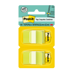 Post-it® Flags, 1" x 1 -11/16", Bright Green, 50 Flags Per Pad, Pack Of 2 Pads