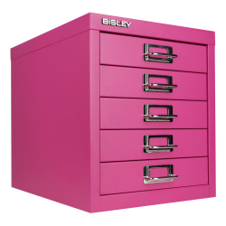 Bisley 5-Drawer Steel Cabinet, 13"H x 11"W x 15"D, Fuchsia