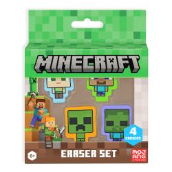 Innovative Designs Licensed Eraser Set, 1-1/4" x 1-1/4", Minecraft, Set Of 4 Erasers