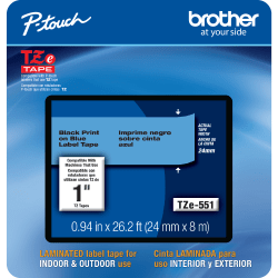 Brother® TZE551CS Genuine P-Touch Laminated Label Tape, 1" x 26-1/4', Black/Blue